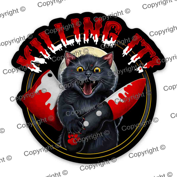 Bloody Knife® Black Cat Killing It! DIE Cut Sticker MrsCopyCat