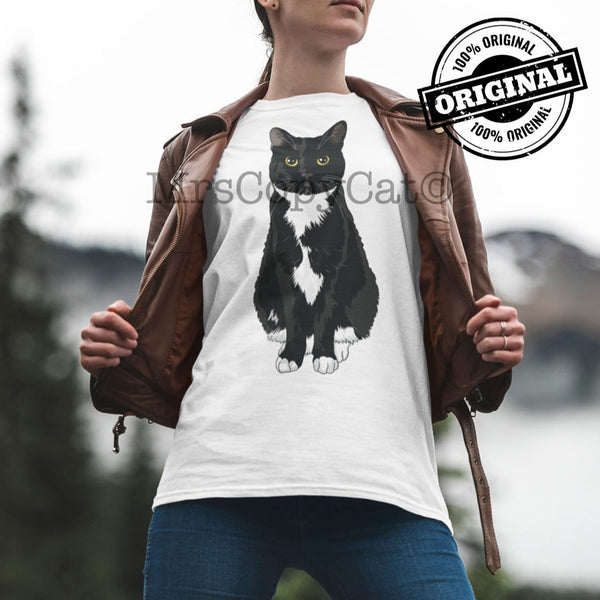 White Tuxedo Cat T-Shirt PLOOMY MrsCopyCat